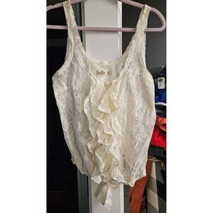 Fairycore Vintage Hollister Cream Lace Ruffle Tie Front Tank Top Sleeveless M